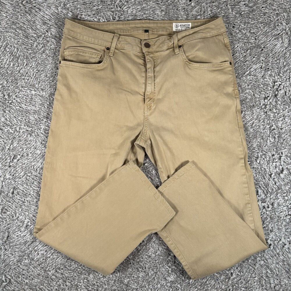 AVIATOR USA Khakis Mens 38 Straight Fit Beige Stretch Preppy Workwear Travel